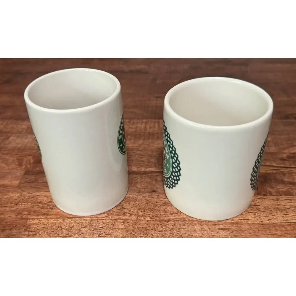 Two Starbucks White with Classic Mermaid 2006-2008 Coffee Cup Mugs 10oz & 12oz